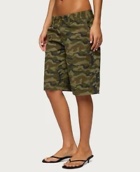 Edikted Women's Camo Denim Low Rise Bermuda Shorts
