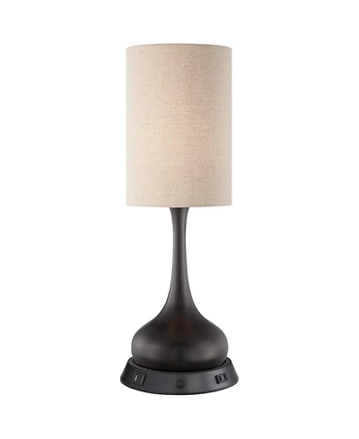 360 Lighting Modern Table Lamp with Dimmable Usb and Outlet Workstation Base 24.5" High Bronze Tan Fabric Cylinder for Living Room Desk Bedroom