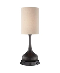 360 Lighting Modern Table Lamp with Dimmable Usb and Outlet Workstation Base 24.5" High Bronze Tan Fabric Cylinder for Living Room Desk Bedroom