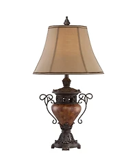 Regency Hill Traditional Table Lamp Tall Usb Charging Port Urn Faux Silk Bell Shade for Bedroom Living Room Office