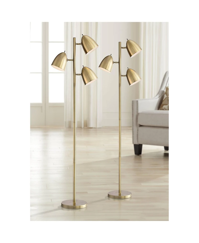 360 Lighting Aaron Mid Century Modern 64" Tall Standing Floor Lamps Set of 2 Lights Adjustable 3-Light Metal Aged Brass