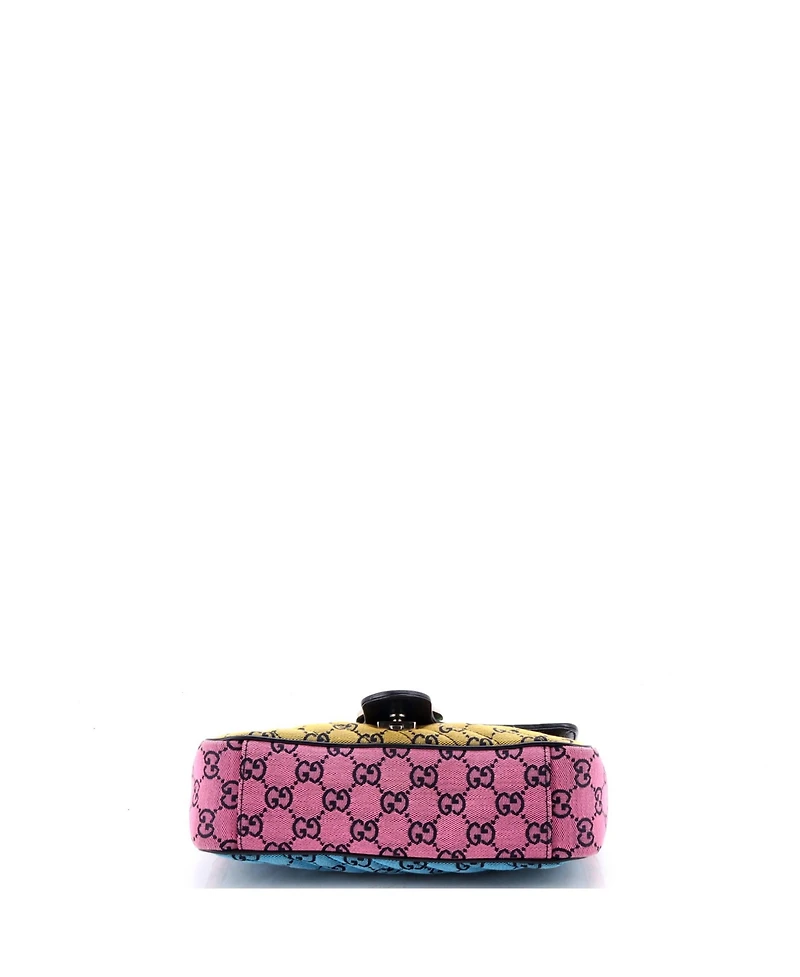 Pre-Owned Gucci Small Gg Marmont Flap Bag Diagonal Quilted Gg Canvas with Leather