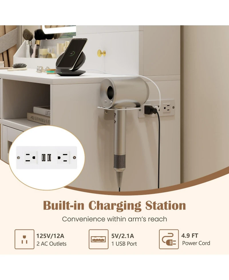 Gouun Modern Makeup Vanity Desk with Lighted Mirror Jewelry Cabinet and Stool Set