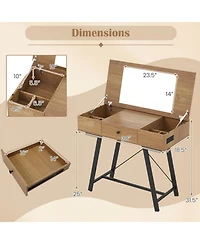 Gouun Flip Top Mirror Vanity Desk with Power Outlets and Storage Compartments