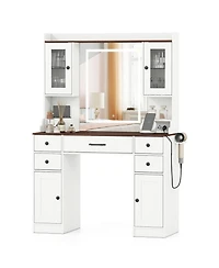 Gouun 41.5 in Makeup Dressing Table with Power Outlets and Led Lighted Mirror