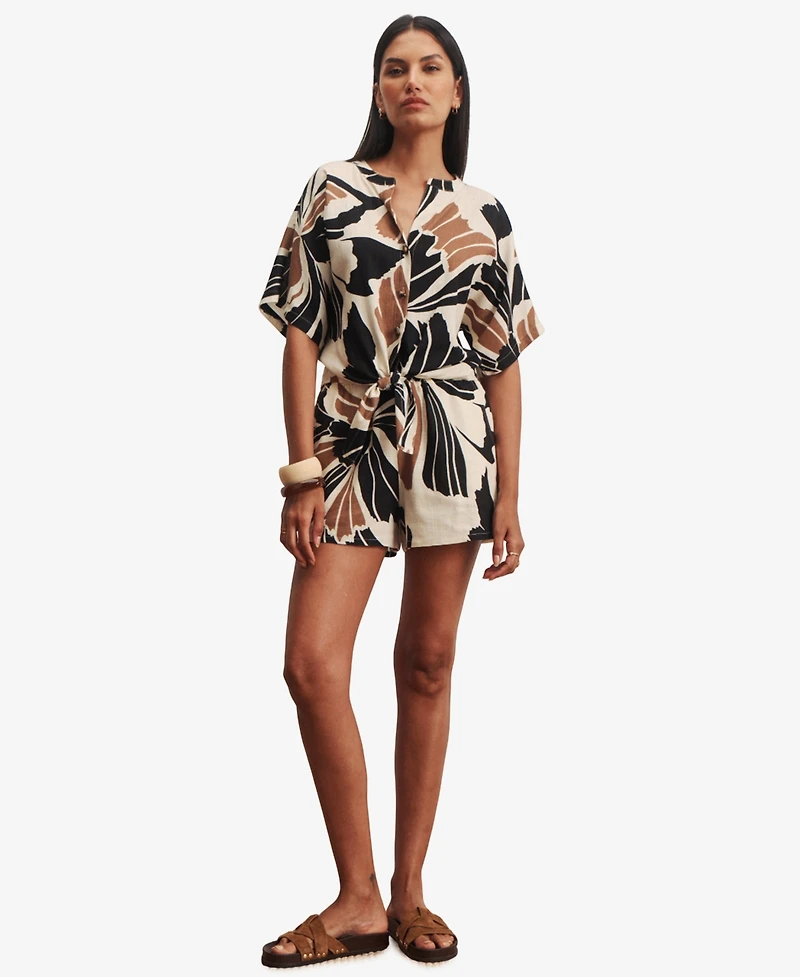 Sanctuary Women's Tie-Front Cap-Sleeve Collared Blouse