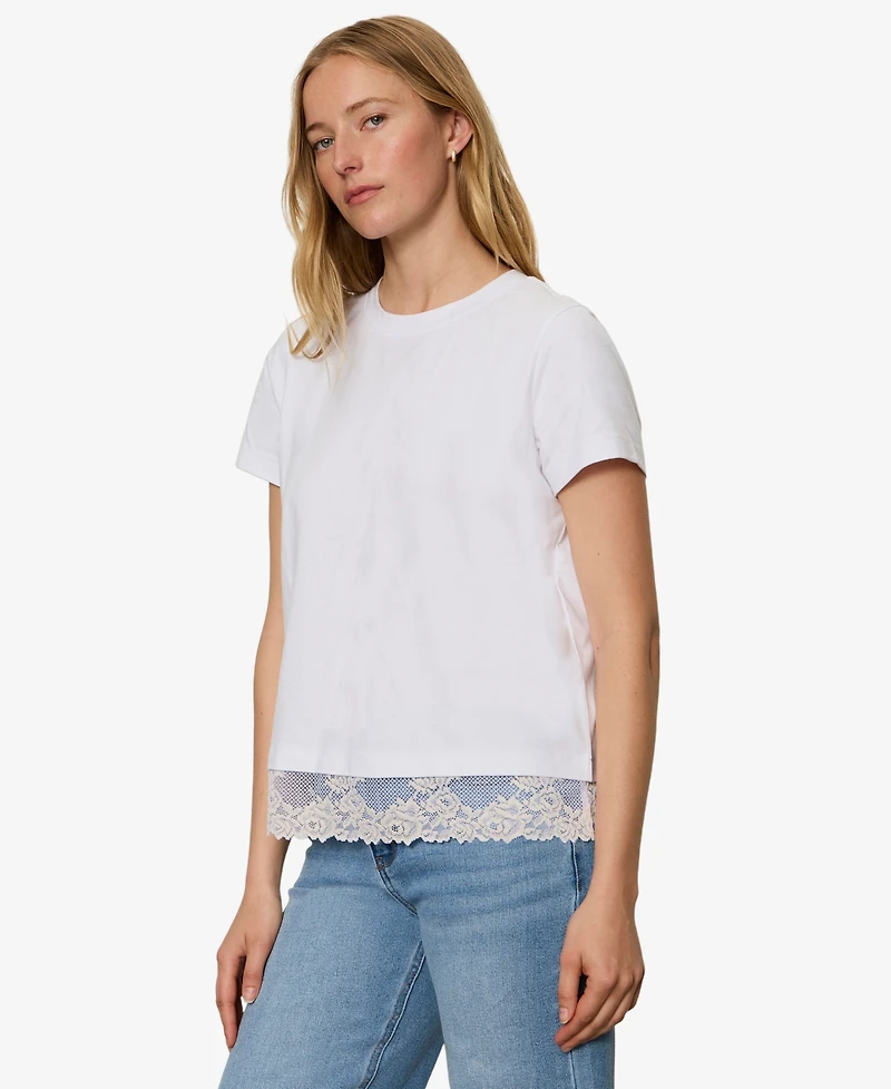 Sanctuary Women's Lace-Hem Crewneck T-Shirt