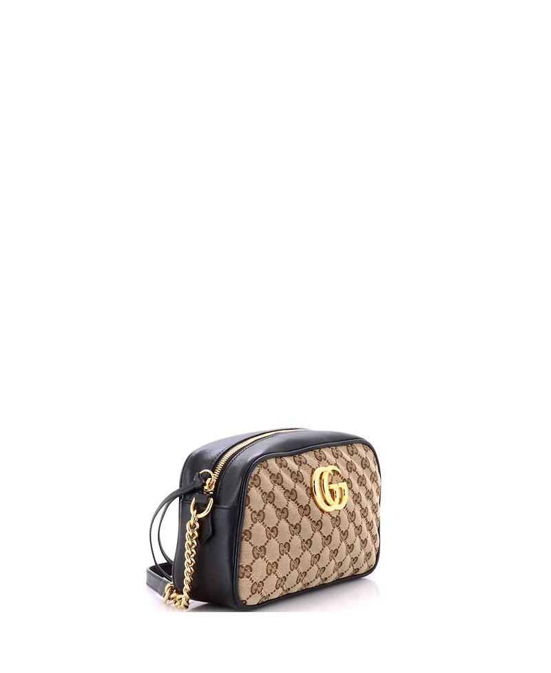 Pre-Owned Gucci Small Gg Marmont Shoulder Bag Diagonal Quilted Gg Canvas with Leather