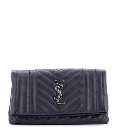 Pre-Owned Saint Laurent Classic Monogram Fold Over Clutch Mixed Matelasse Leather