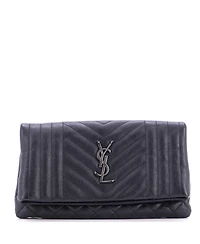 Pre-Owned Saint Laurent Classic Monogram Fold Over Clutch Mixed Matelasse Leather