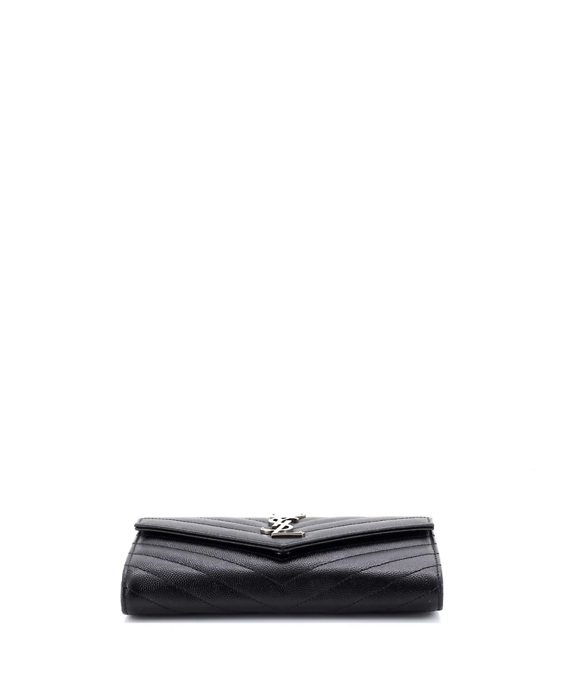 Pre-Owned Saint Laurent Large Classic Monogram Flap Wallet Matelasse Chevron Leather