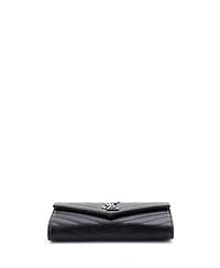 Pre-Owned Saint Laurent Large Classic Monogram Flap Wallet Matelasse Chevron Leather