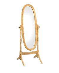 Busdays 59.25" Tall Standing Wooden Floor Mirror with Natural finish, Oval Shape