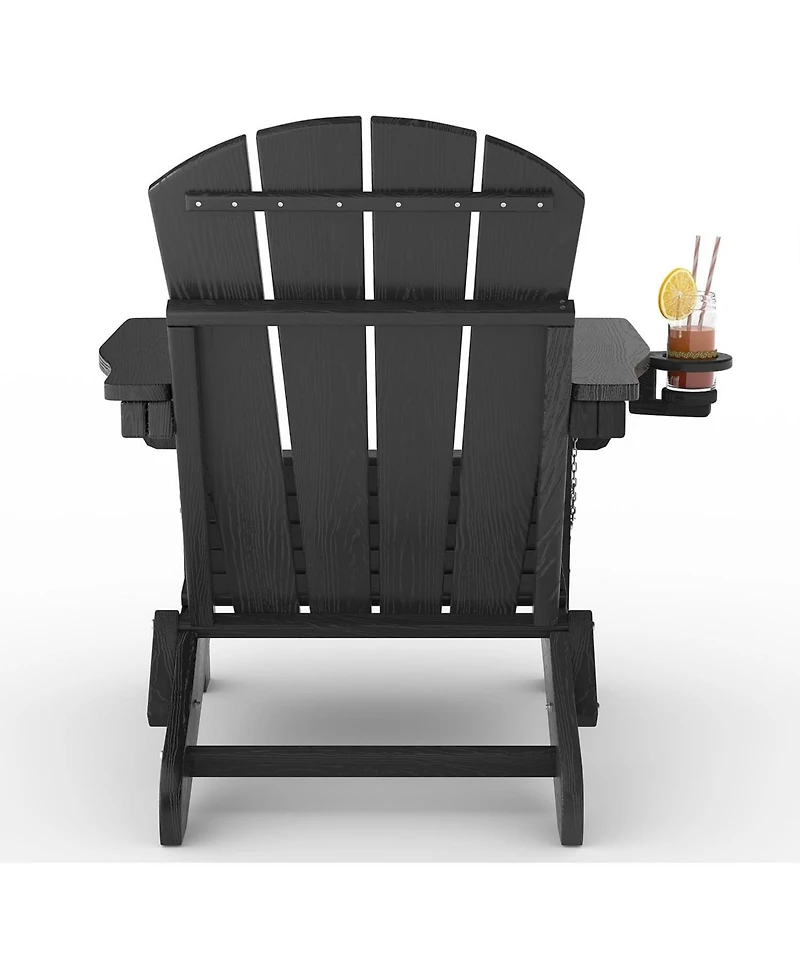 gaomon Folding Adirondack Chair Set of 2, All-Weather Hdpe Outdoor Chair, Wooden Textured with Cup Holder for patios, Decks, Gardens, fire pits