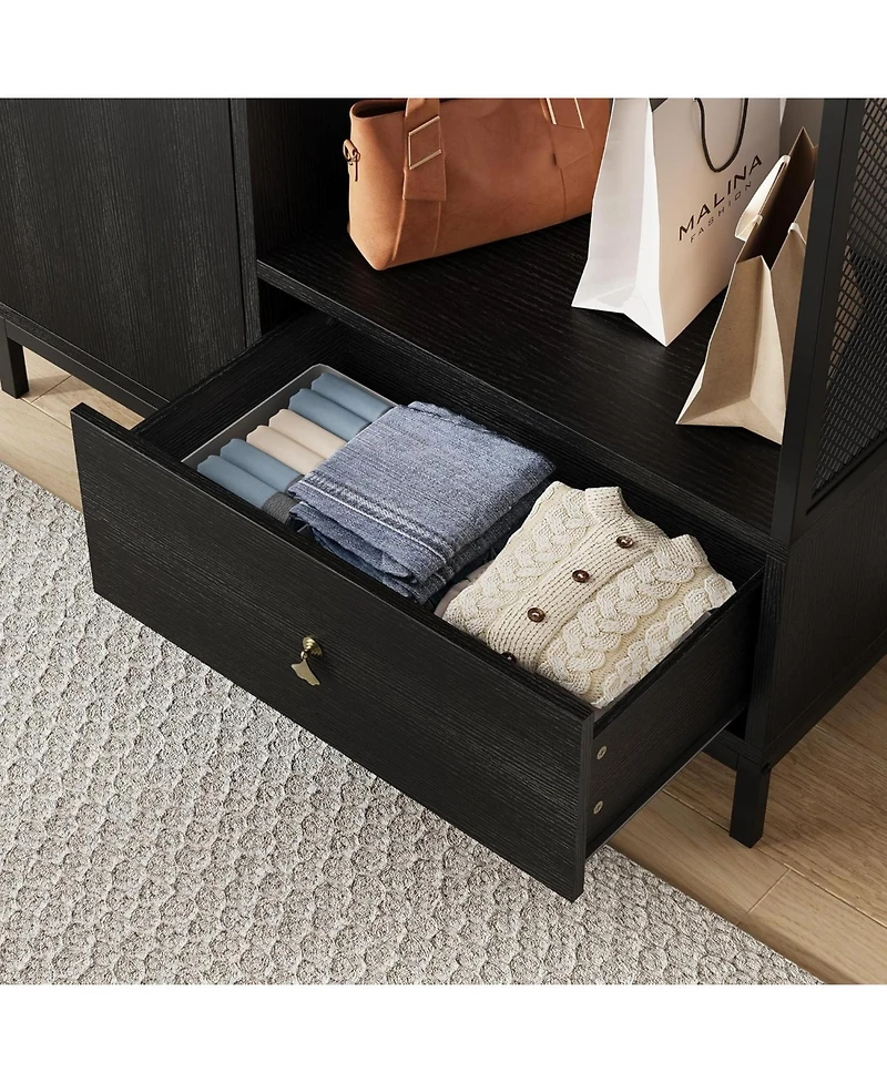 gaomon 78.9" Armoire Wardrobe Closet with Shelves and Hanging Rod, Large Fixed Compartment for Bedding & Luggage, Open Design of the Area