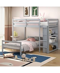 Gouun Loft Bed with Storage Shelves