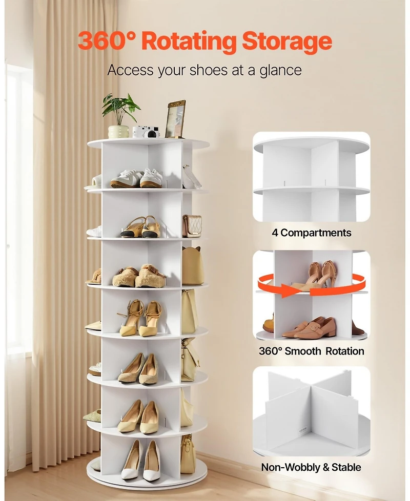 Gouun 7-Tier 360-Degree Rotating Shoe Rack Tower, 28-Pair Capacity