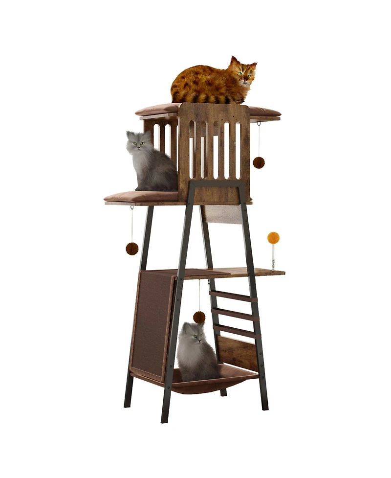 Zeus and Ruta 58 in. Modern Cat Tree Tower for Large Cats Maine Coon Scratching Board Hammock Removable Pads