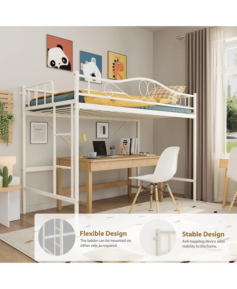 gaomon Metal Loft Bed with Ladder Guardrail Heavy Duty 400 Lbs No Box Spring Easy Assembly