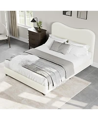 gaomon Platform Bed Metal Frame Wooden Slats Sherpa Fabric Upholstered Headboard No Box Spring Noise Free Beige