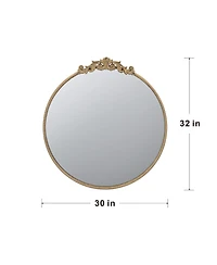 Busdays 30" x 32" Round Mirror, Wall Mounted Mirror with Metal Frame for Bathroom Living Room