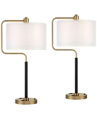 Possini Euro Design Carlyle 30 1/2" Tall Mid Century Modern Desk Lamps Set of 2 Usb Port Smart Socket Ac Power Outlet