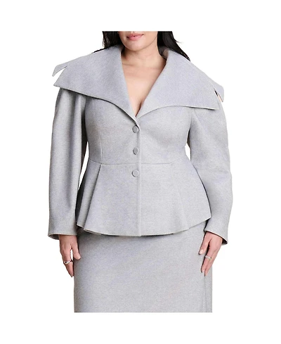 Eloquii Women's Wide Collar Peplum Heathered Jacket