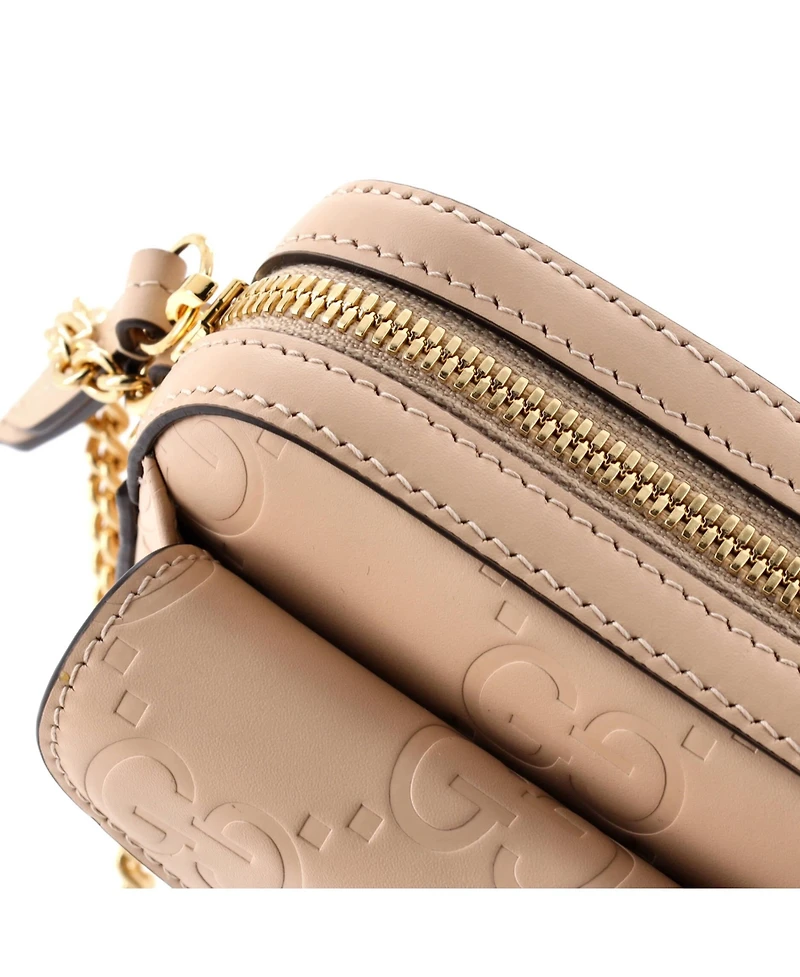 Pre-Owned Gucci Super Mini Front Pocket Chain Shoulder Bag Jumbo Gg Embossed Leather