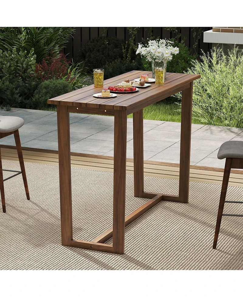 Sugift 59 in Outdoor Bar Table with Slatted Tabletop