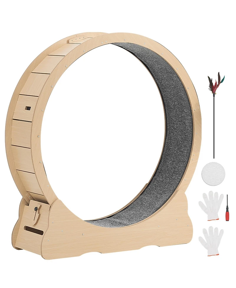 Zeus and Ruta 48 Inch Cat Exercise Wheel for Indoor Cats up to 28 lbs Carpeted Treadmill with Locking Mechanism