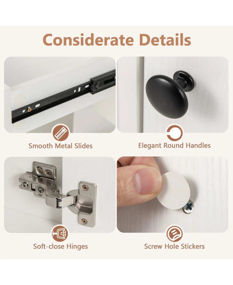 Gouun Vanity Desk with Lighted Mirror Storage Cabinet and Cushioned Stool