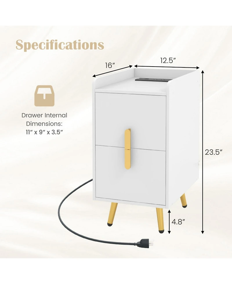 Gouun Nightstand with 2 Drawers and Usb Charging Ports