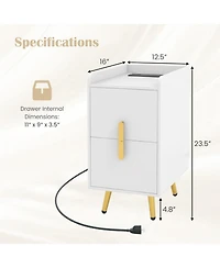 Gouun Nightstand with 2 Drawers and Usb Charging Ports