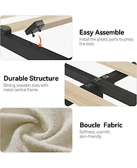 gaomon Bed Frame Storage Headboard 2 Drawers Boucle Upholstered Platform Bookcase Easy Assembly No Box Spring