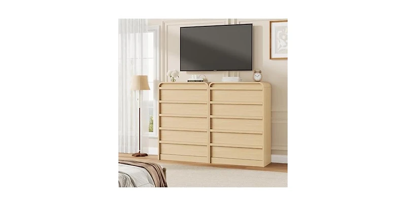 gaomon Arched 5 Drawer Dresser for Bedroom, 45in Tall Wooden 5 Chest of Drawers with Curved Profile Design
