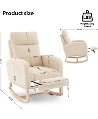 gaomon Wingback Rocking Accent Chair with Side Pockets and Wood Legs