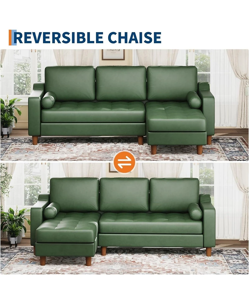 gaomon 88.9" L-Shaped Sofa with Chaise, Mid-Century Modern 3-Seater Couch