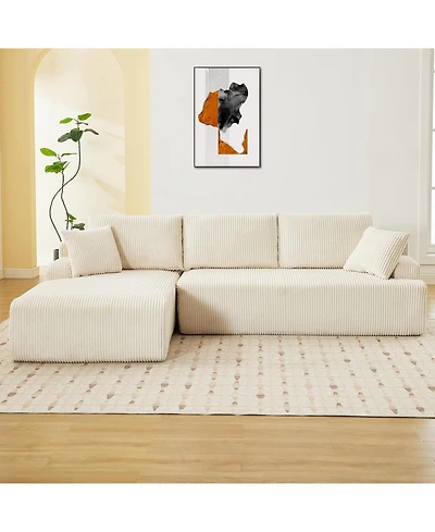 gaomon 106" Modular Sectional Sofa, Corduroy Cloud Couch with L-Shaped Chaise, No Assembly - Off white