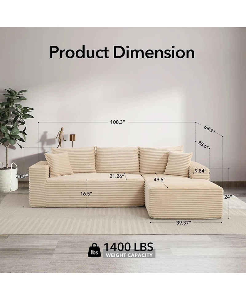 gaomon 108" Cloud Sectional Sofa, L-Shaped Couch with Deep Seat