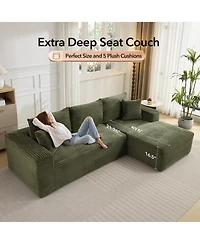 gaomon 108" Cloud Sectional Sofa, L-Shaped Couch with Deep Seat, Corduroy, Green Right Chaise