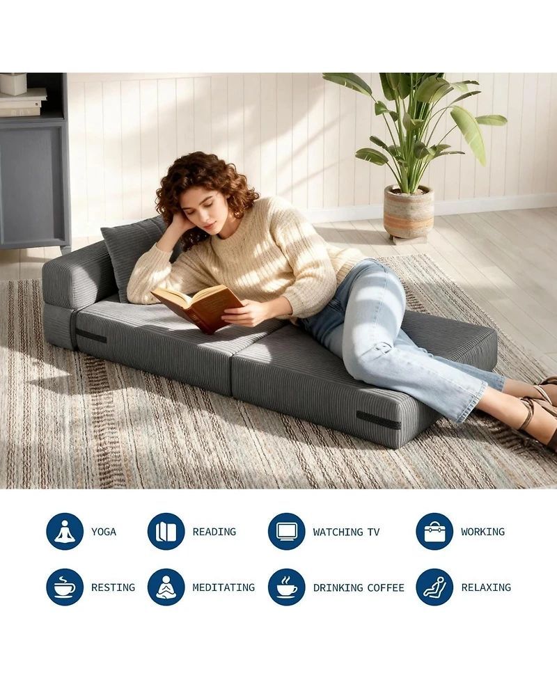 gaomon 72" Folding Sofa Bed, Convertible Futon Couch with Pillow, Linen Fabric Sleeper Chair