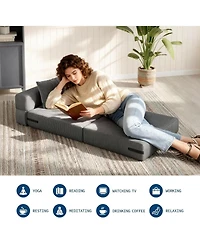 gaomon 72" Folding Sofa Bed, Convertible Futon Couch with Pillow, Linen Fabric Sleeper Chair