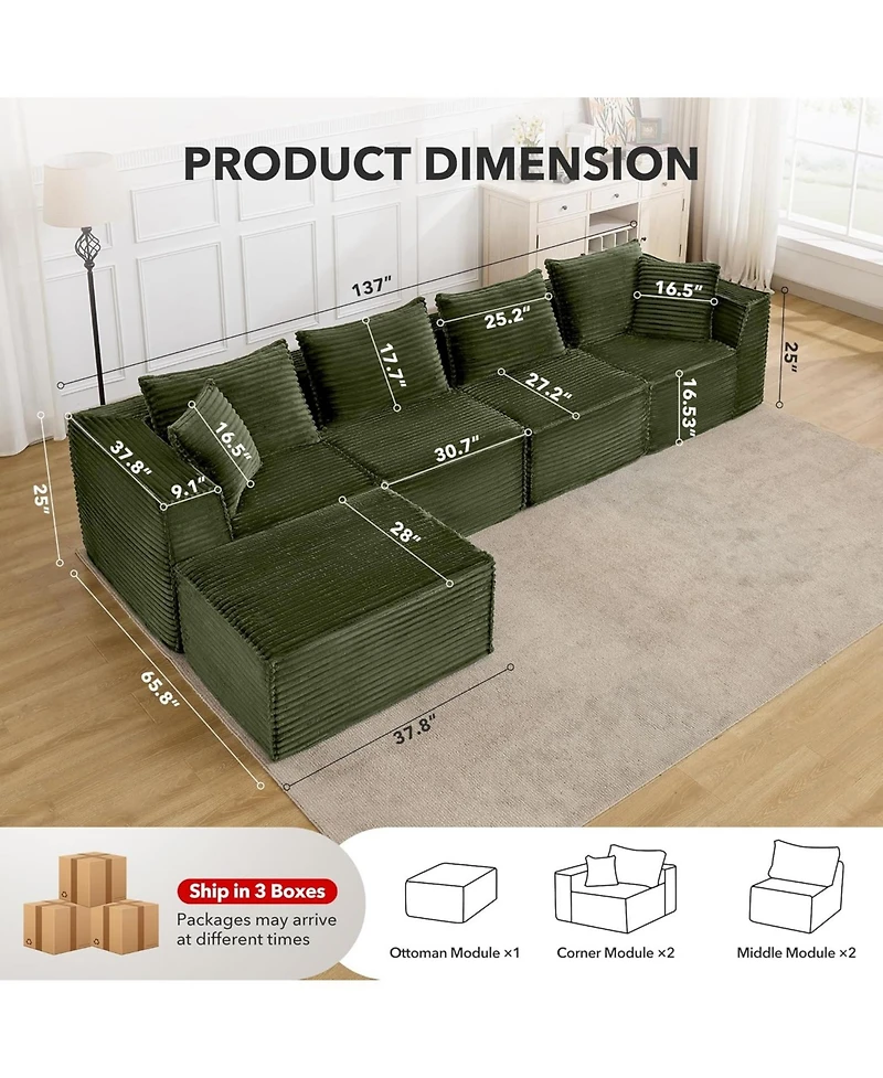 gaomon 137" Cloud Sectional Sofa, L-Shaped Modular Couch with Chaise, Memory Foam