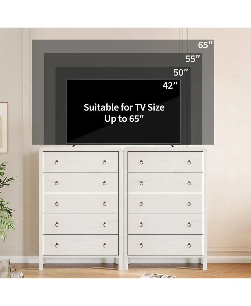 gaomon Modern 5 Drawer Wooden Dresser Storage Chest