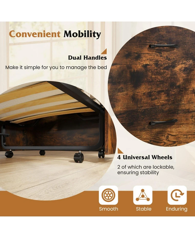 Gouun Cot Size Foldable Murphy Bed Cabinet with Lockable Wheels