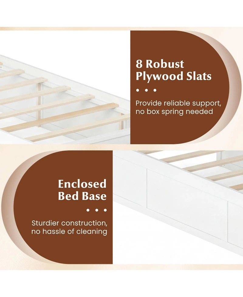 Gouun Twin Solid Wood Platform Bed Frame with Storage Drawers and Headboard