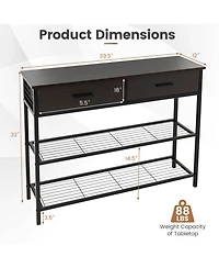 Gouun 39.5 in Narrow Entryway Console Table with 2 Drawers and Metal Shelves