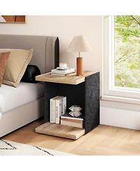 Gouun 16.5 in Mid-Century 2-Tier End Table with Open Storage Shelf, Oak