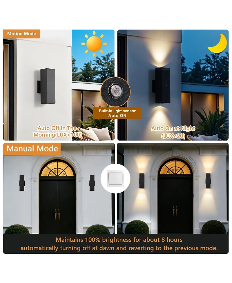 Busdays 2-Pack Dusk to Dawn Outdoor Wall Sconce, Square Sensor Light for Porch Patio Garage