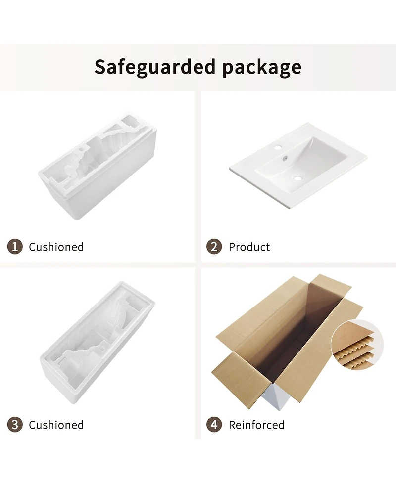 Busdays 24 inch Bathroom Vessel Sink, Ceramic Bathroom Vanity Sink Top with Overflow, No Drain Convenient for Storing Personal Items